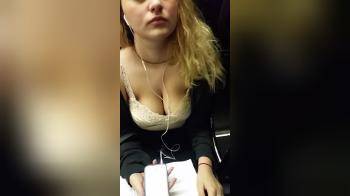 video of Girl in the train with boobs almost hanging out
