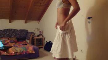 video of French girl in white dress strips down naked