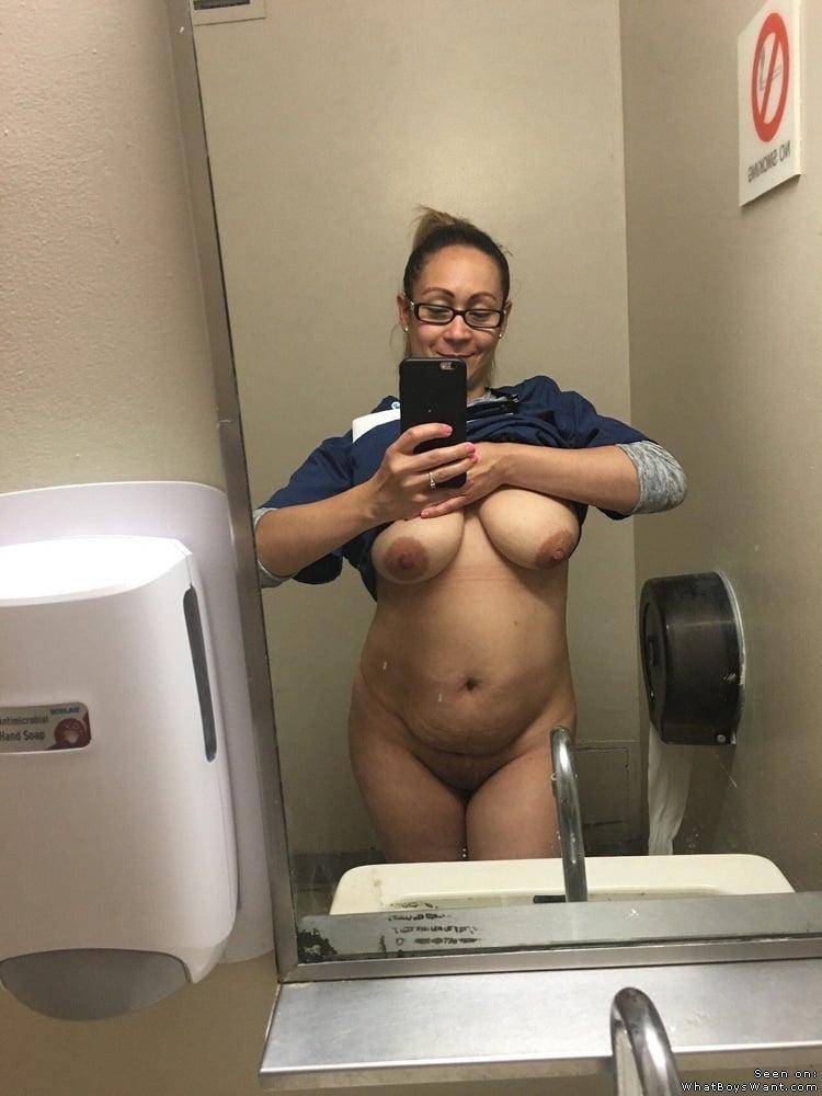 Nurse scrubs selfie nude.