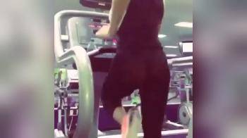 video of Girl running very hard on treadmill slomo