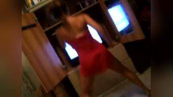 video of cute girl in red dress dancing like crazy