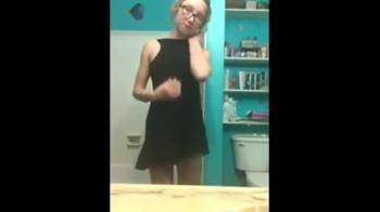 video of very cute nerdy girl Bates in Bathroom