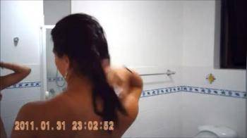 video of Hidden camera in shower she clean herself up