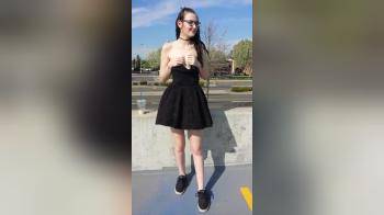 video of Nerdy girl in dress flashing her petit body