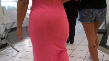 video of Girl in pink dress voyeur