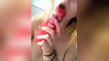 video of blonde girl riding her a can 