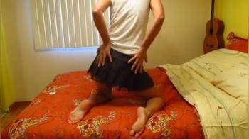 video of hot girl in short skirt stripping in her bedroom