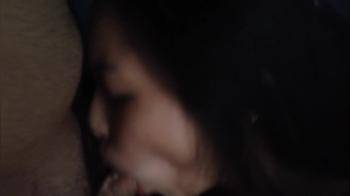 video of Asian GF sucking dick with eyes closed