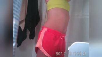video of sweaty college girl undressing in front of shower