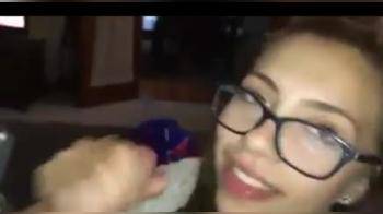 video of Cute girl in glasses wasnt ready for big mouthful