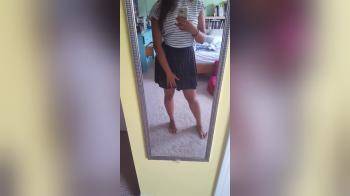 video of Skirt up in front of mirror pussy flash