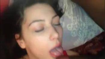 video of Girl in red bra sucking black cock