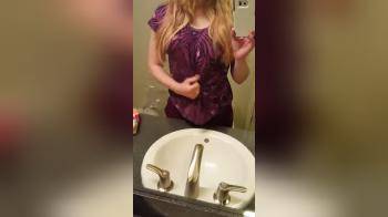 video of Self Shot Tit Flash in bathroom