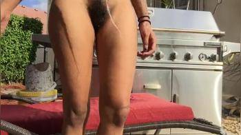 video of Fucking and sucking a crystal dildo outdoors