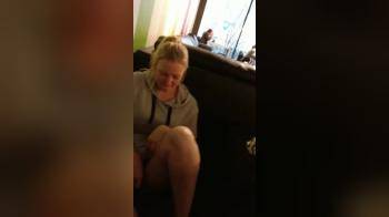 video of In corner of restaurant bating herself until she cums