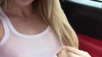 video of Hot blonde horny on the road riding and bating in car
