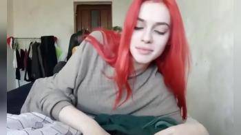 video of Bright redhead teen swallows small cock cum