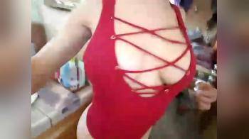 video of Her new red bikini flashing her tits
