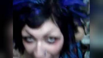 video of Pierced Blue Girl with Blue Hair Sucks Cock and Messes up her