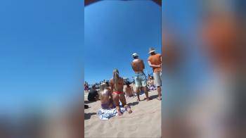 video of blonde with red thong and round ass spy beach