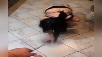 video of drunk girl eats friends pussy on the kitchen floor