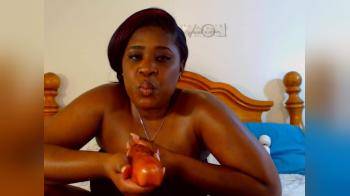 video of Lovely black girl showing off her handjob skills on dildo