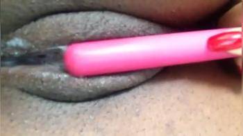 video of black twat with her pink small dildo play