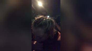 video of White blonde girl with ponytails sucking black cock in the car