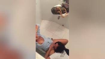 video of Two latina chick on toilet kissing and eating out