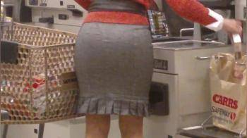 video of The Cougar in the supermarket in skirt 