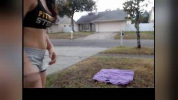 video of Quick outside on the lawn naked headstand flash
