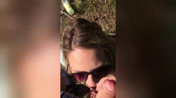 video of Blonde swallows a load outside