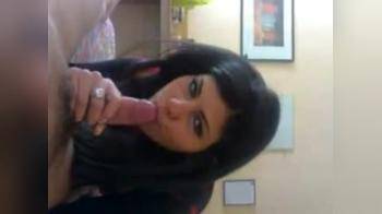 video of dark haired beauty enjoys sucking his cock