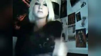 video of Blonde strips and plays with pussy on webcam 
