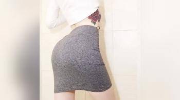video of Short grey skirt reveal her perfect ass in string