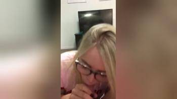 video of Blonde in glasses sucks for that sweet tasty cum