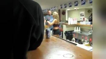 video of Drunk Bartender in sexy outfit