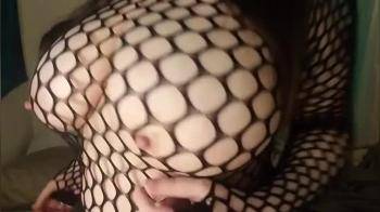 video of Bouncing her tits around in fishnets