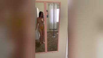 video of Topless cutie mirror selfie