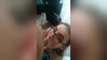 video of Cute french teen with glasses is hungry for a cock down her throat