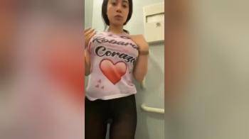 video of Flashing those big round boobs in bathroom