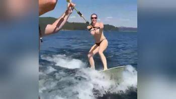 video of Topless Wakeboarding nice wife