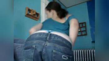 video of Girl shows off her blue undies on cam