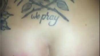 video of tattooed slutty GF with a cock in her ass and a cock in her mouth