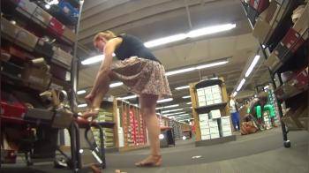 video of Upskirt of Blonde Shoe Shopping Milf Bending Over Showing Ass