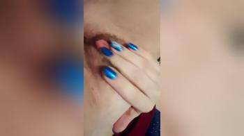 video of rubbing her hairy pussy with blue fingernails