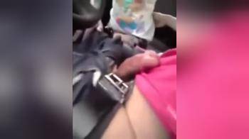 video of Guy wants his girlfriend to suck his cock in the car with people near to them and she agrees