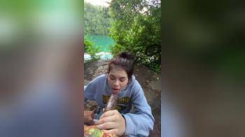 video of Girl sucking bbc in the forrest at a beautiful lake