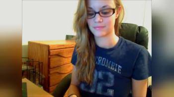 video of Hot nerdy blonde behind her computer bating