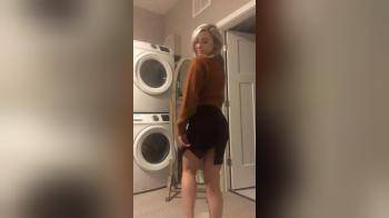 video of Cute blond strips naked in laundry room